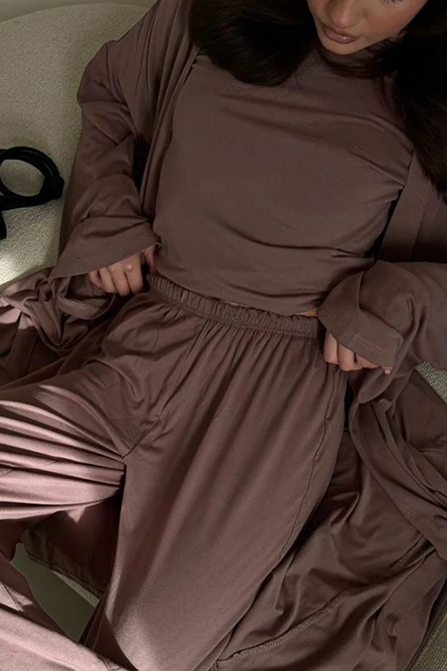 Solid Color Comfy Three-piece Outfit Sets