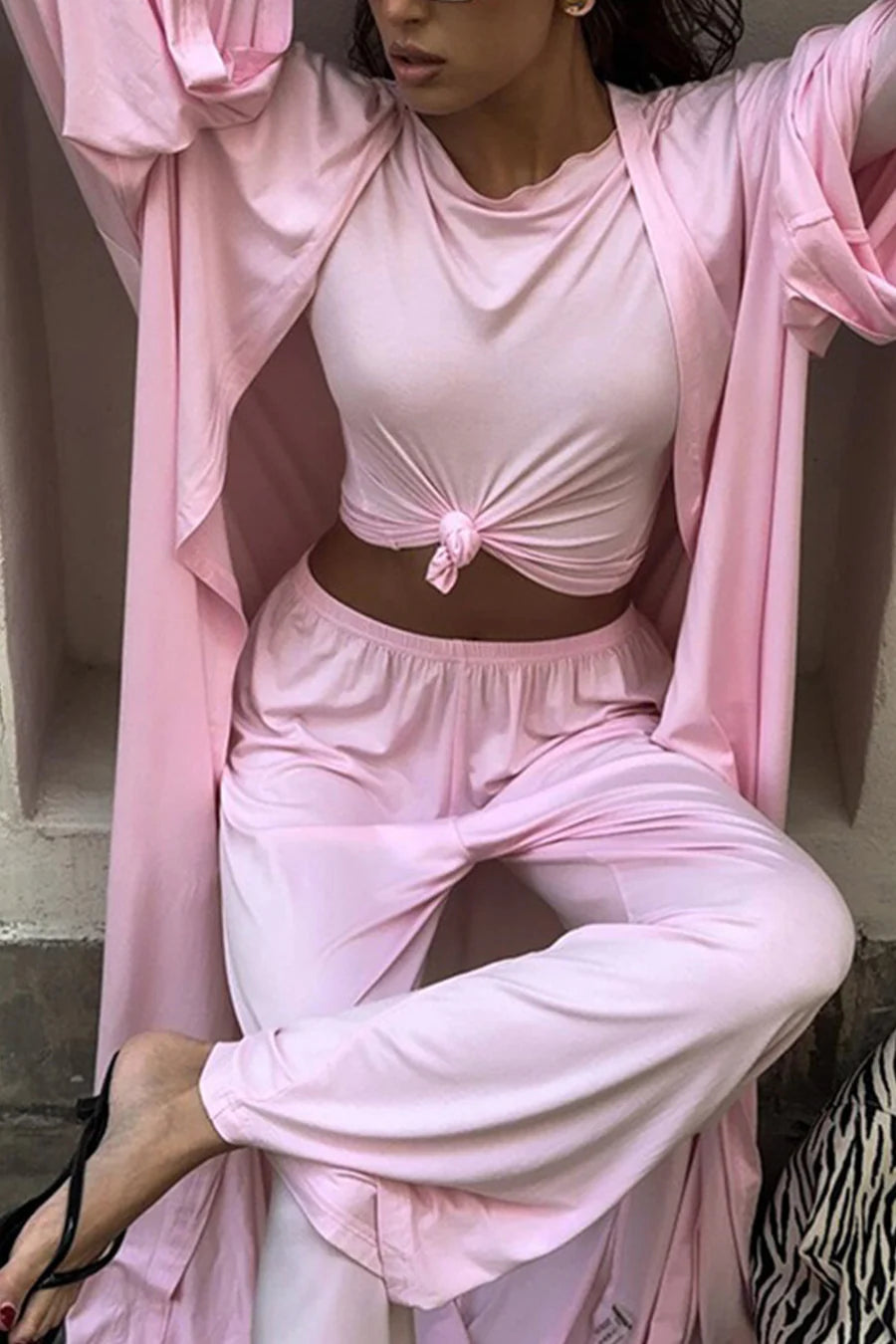 Solid Color Comfy Three-piece Outfit Sets