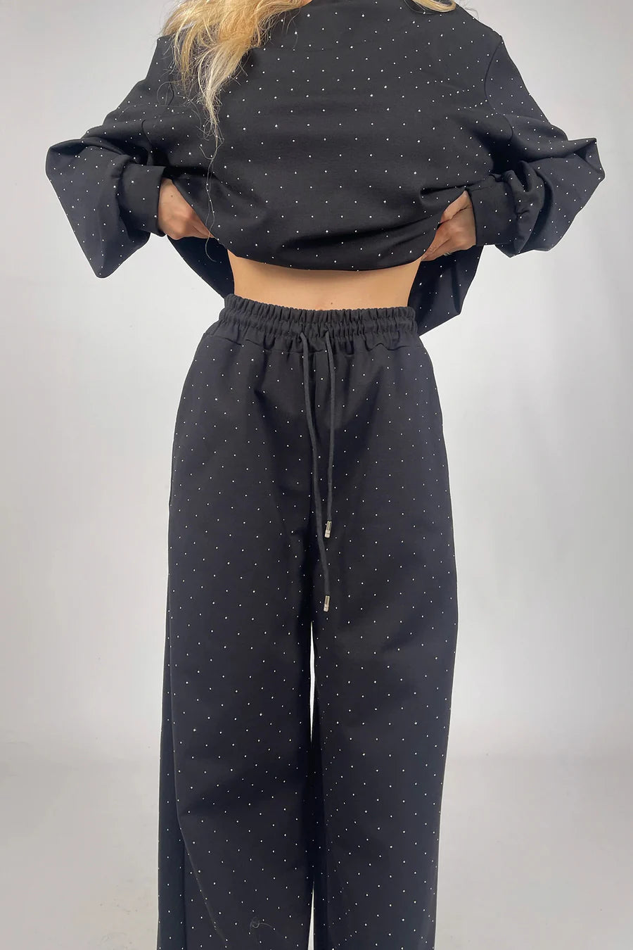 Rhinestone Sweatshirt Two-piece Outfit Sets