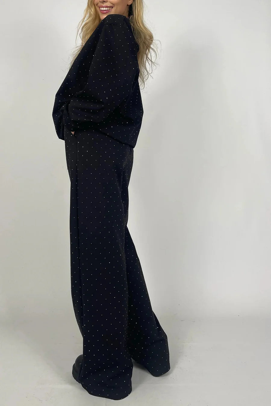 Rhinestone Sweatshirt Two-piece Outfit Sets