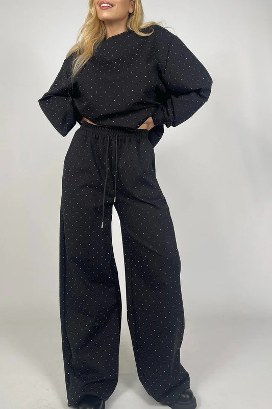 Rhinestone Sweatshirt Two-piece Outfit Sets