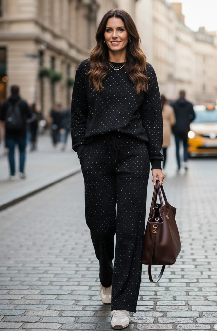 Rhinestone Sweatshirt Two-piece Outfit Sets