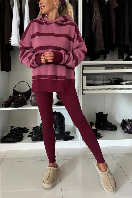 Printed Slit Hem Hoodie Leeging Outfit Sets