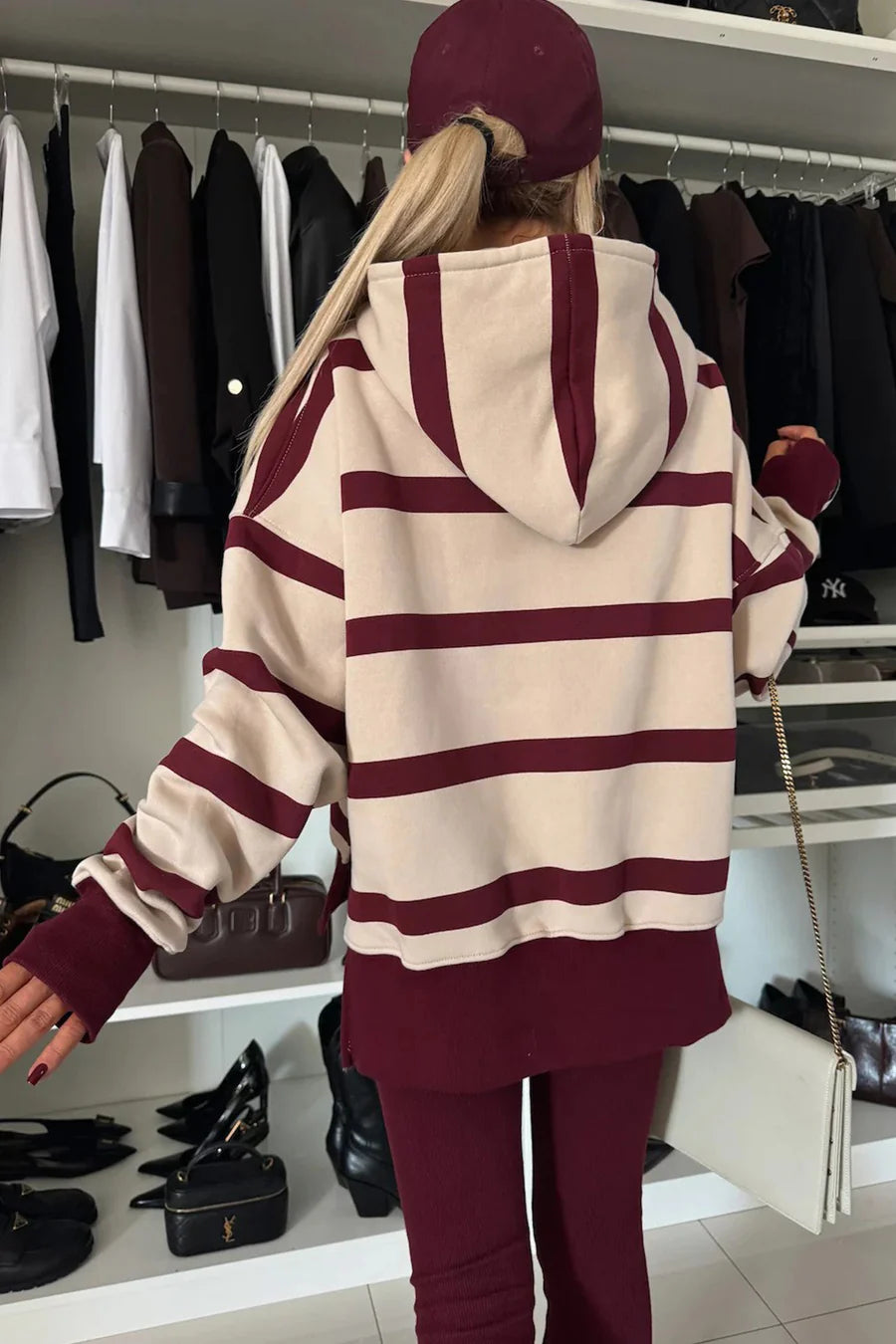 Printed Slit Hem Hoodie Leeging Outfit Sets