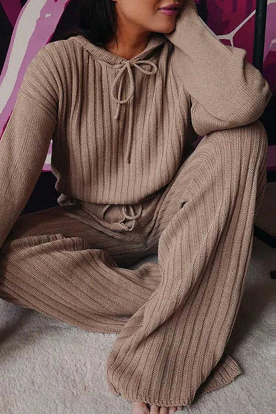 Ribbed Drawstring Outfit Sets