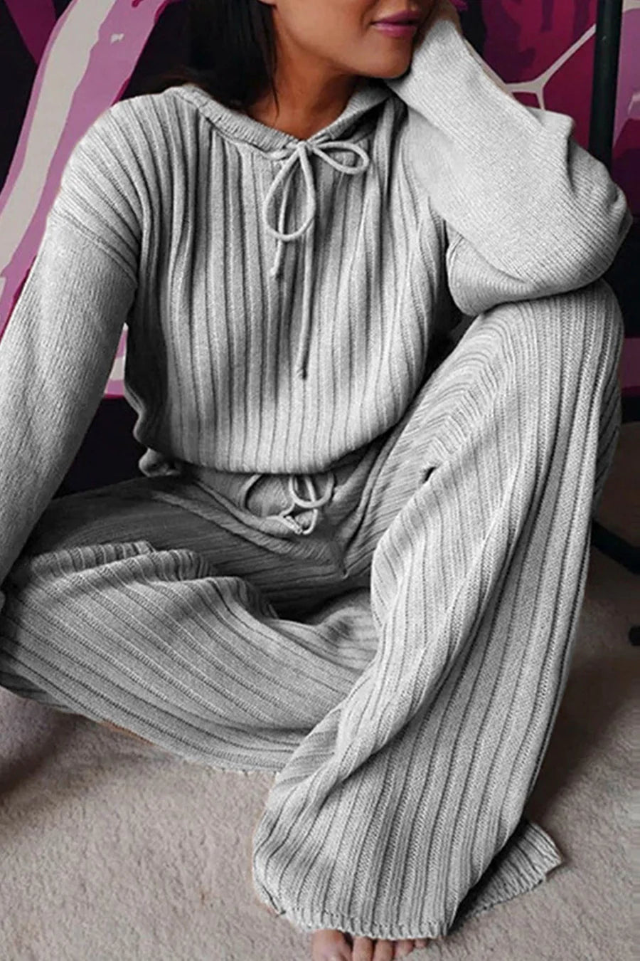 Ribbed Drawstring Outfit Sets