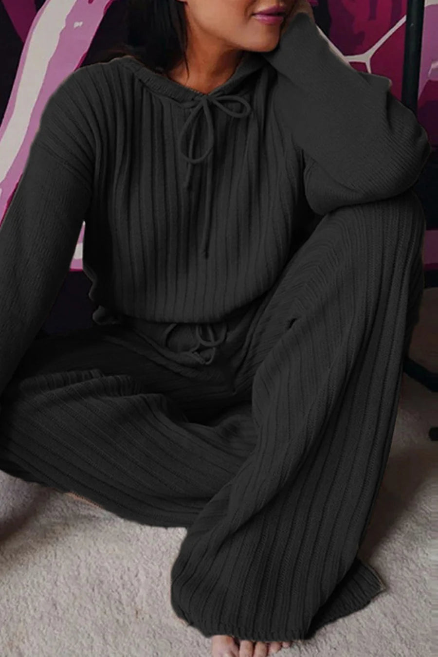 Ribbed Drawstring Outfit Sets