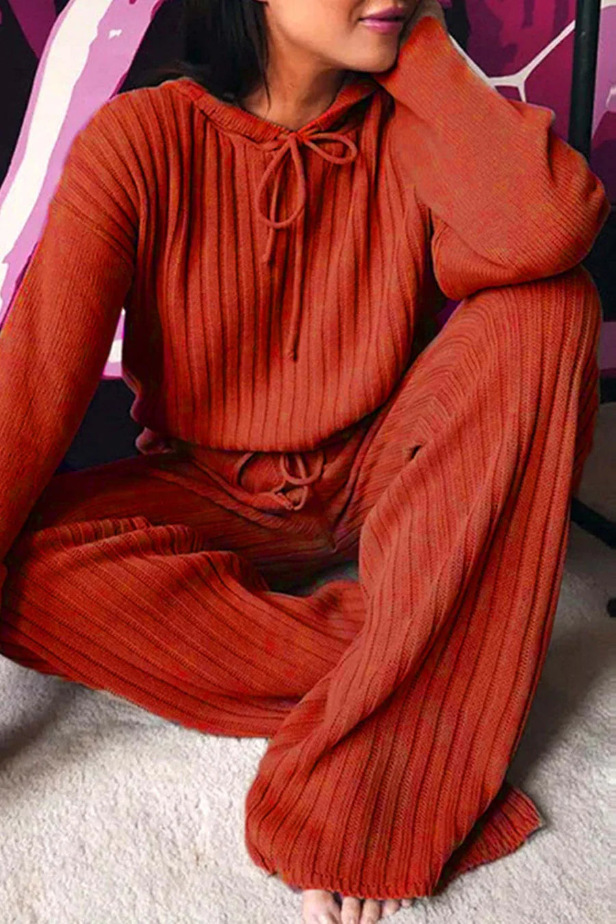 Ribbed Drawstring Outfit Sets