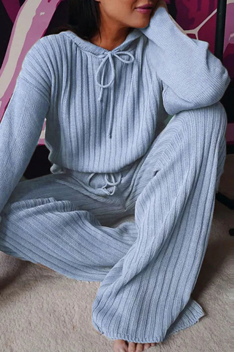 Ribbed Drawstring Outfit Sets