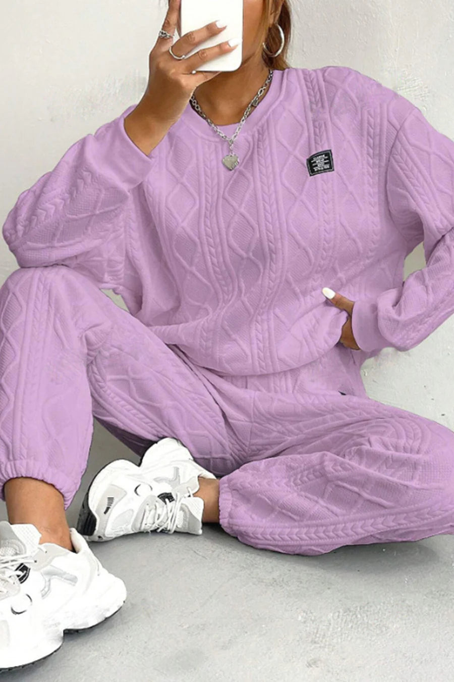 Cable Knit Crew Neck Outfit Sets