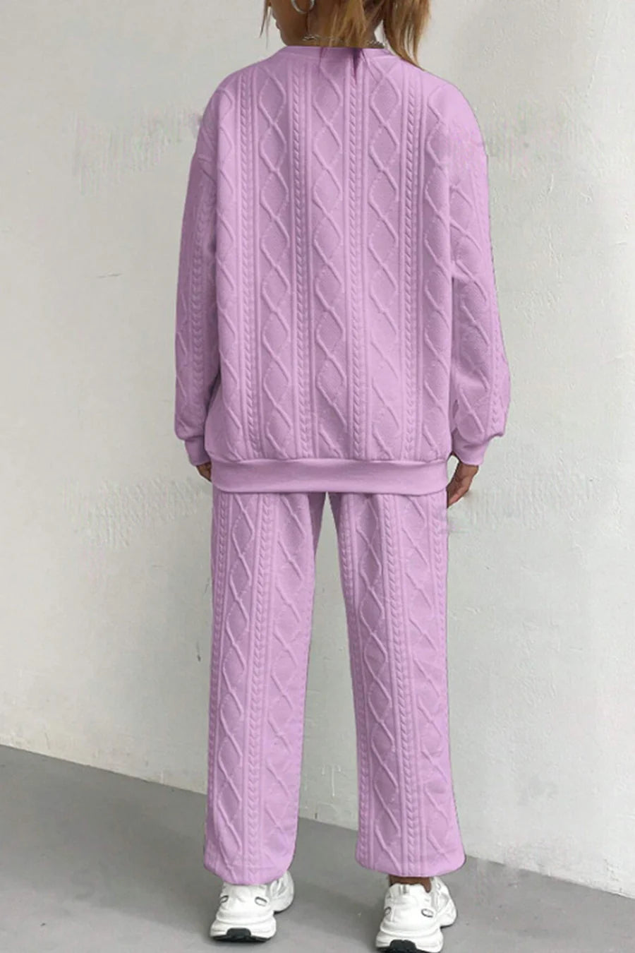 Cable Knit Crew Neck Outfit Sets