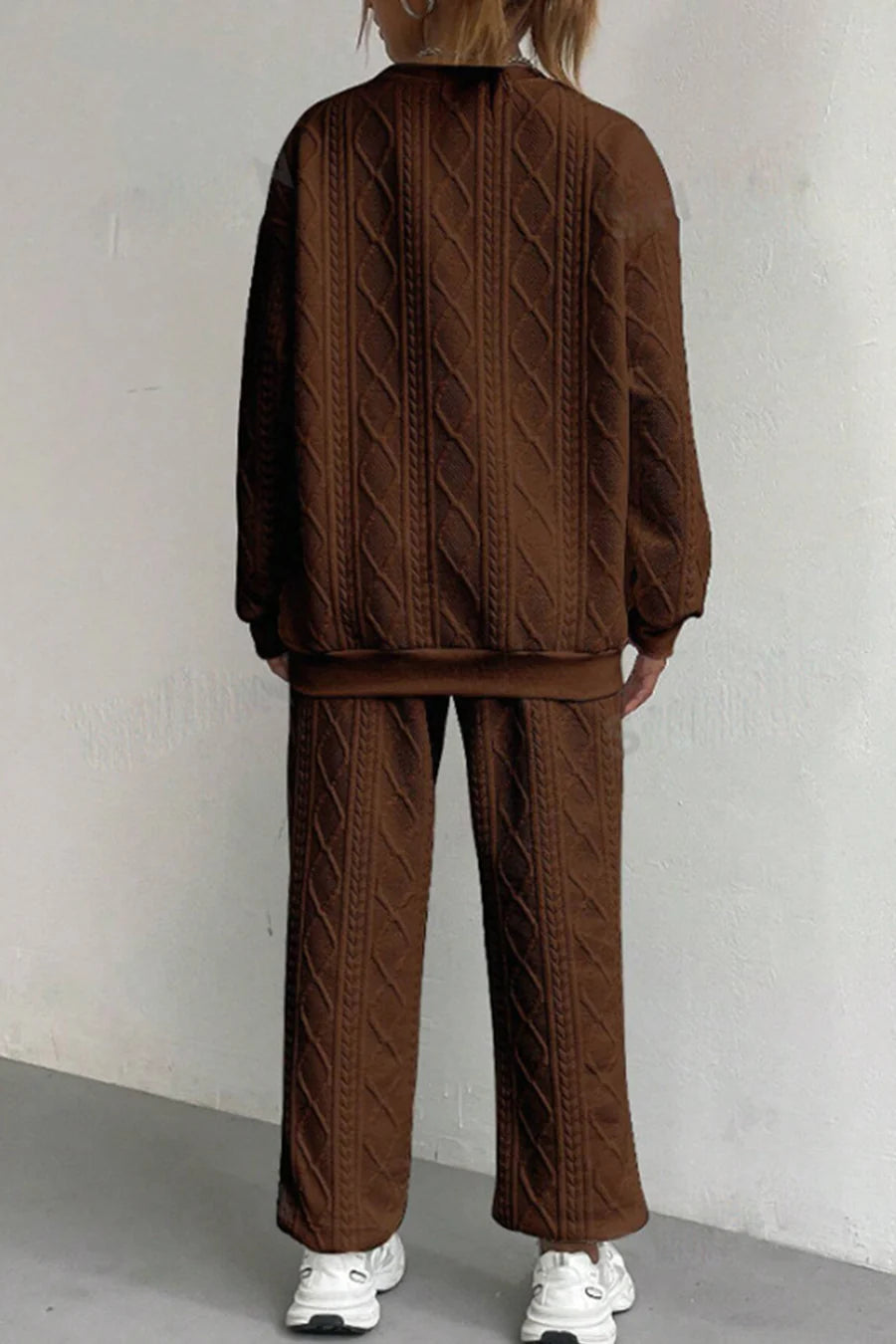 Cable Knit Crew Neck Outfit Sets