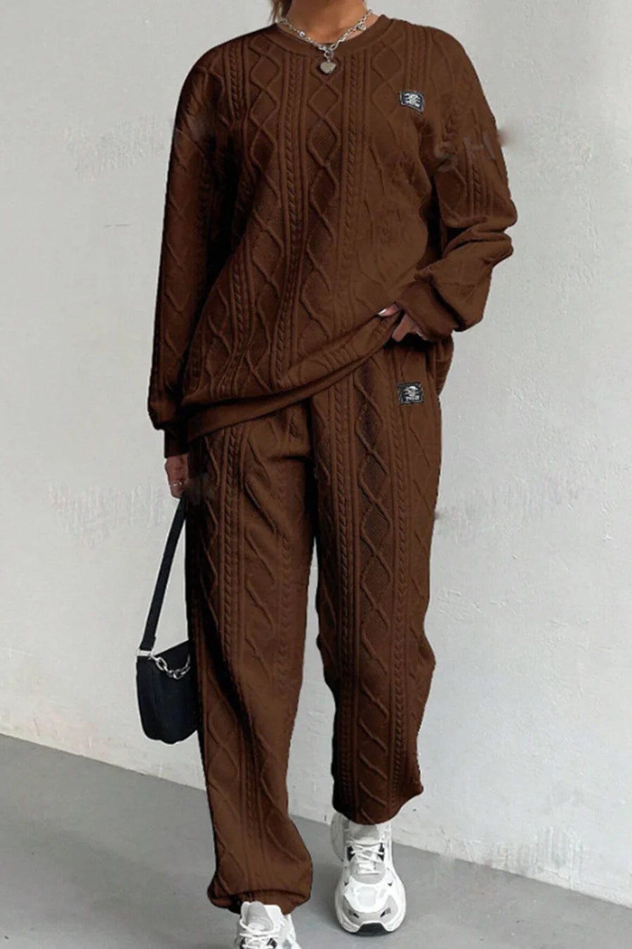 Cable Knit Crew Neck Outfit Sets