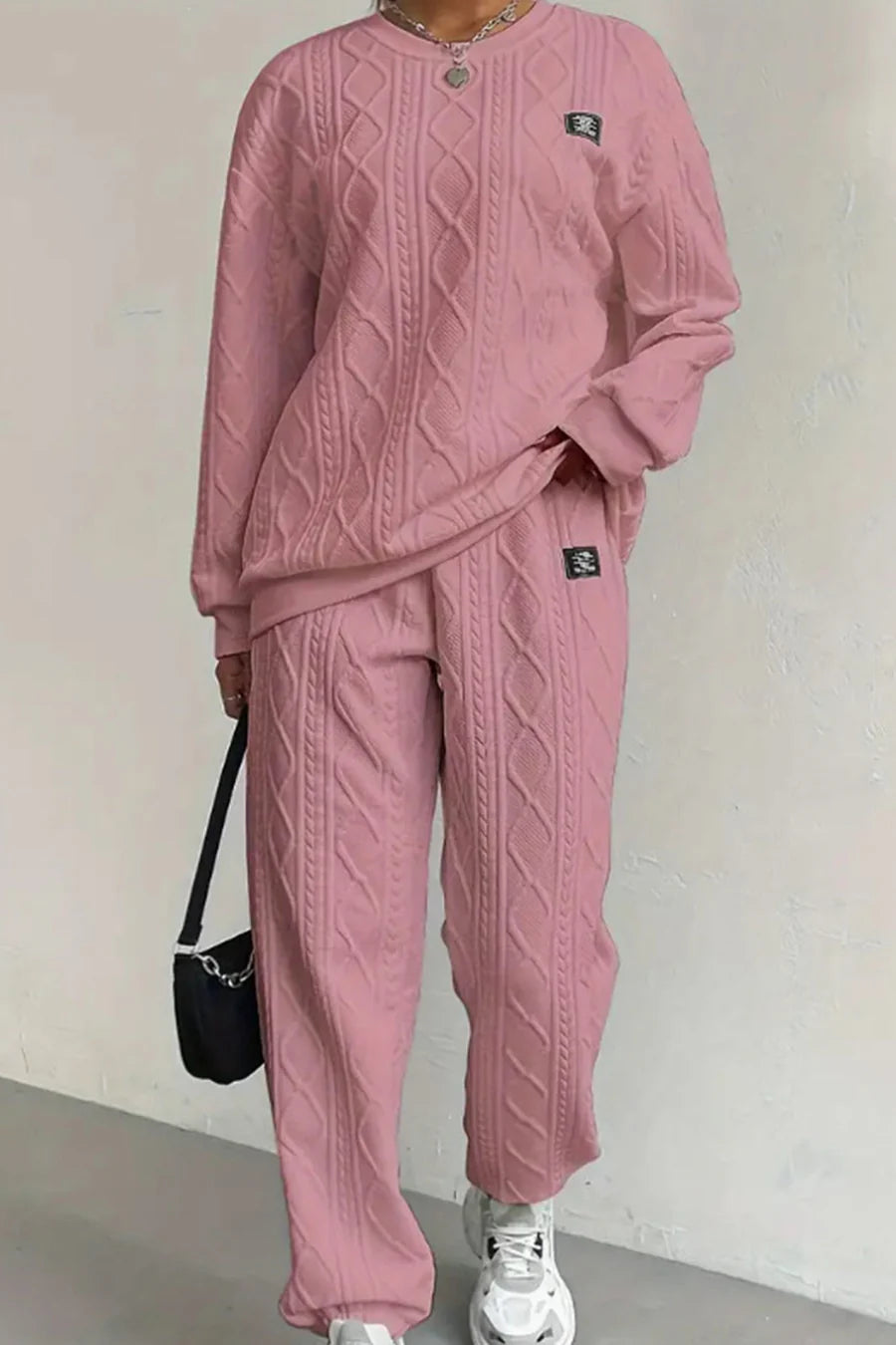 Cable Knit Crew Neck Outfit Sets