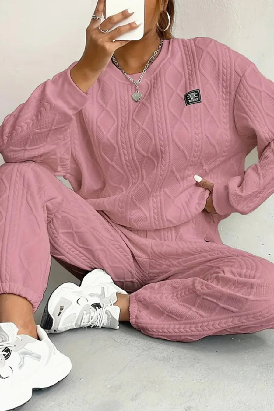 Cable Knit Crew Neck Outfit Sets