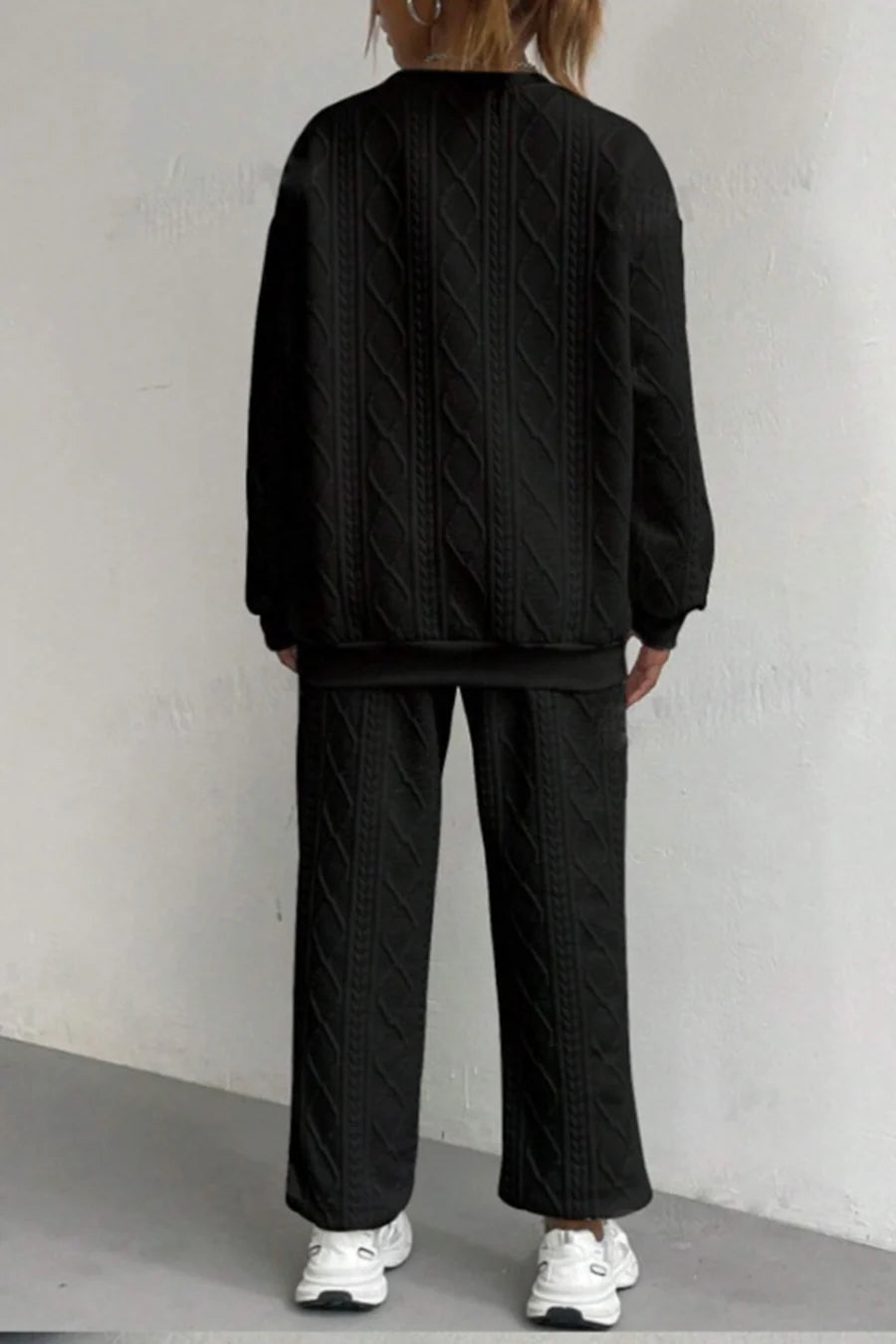 Cable Knit Crew Neck Outfit Sets