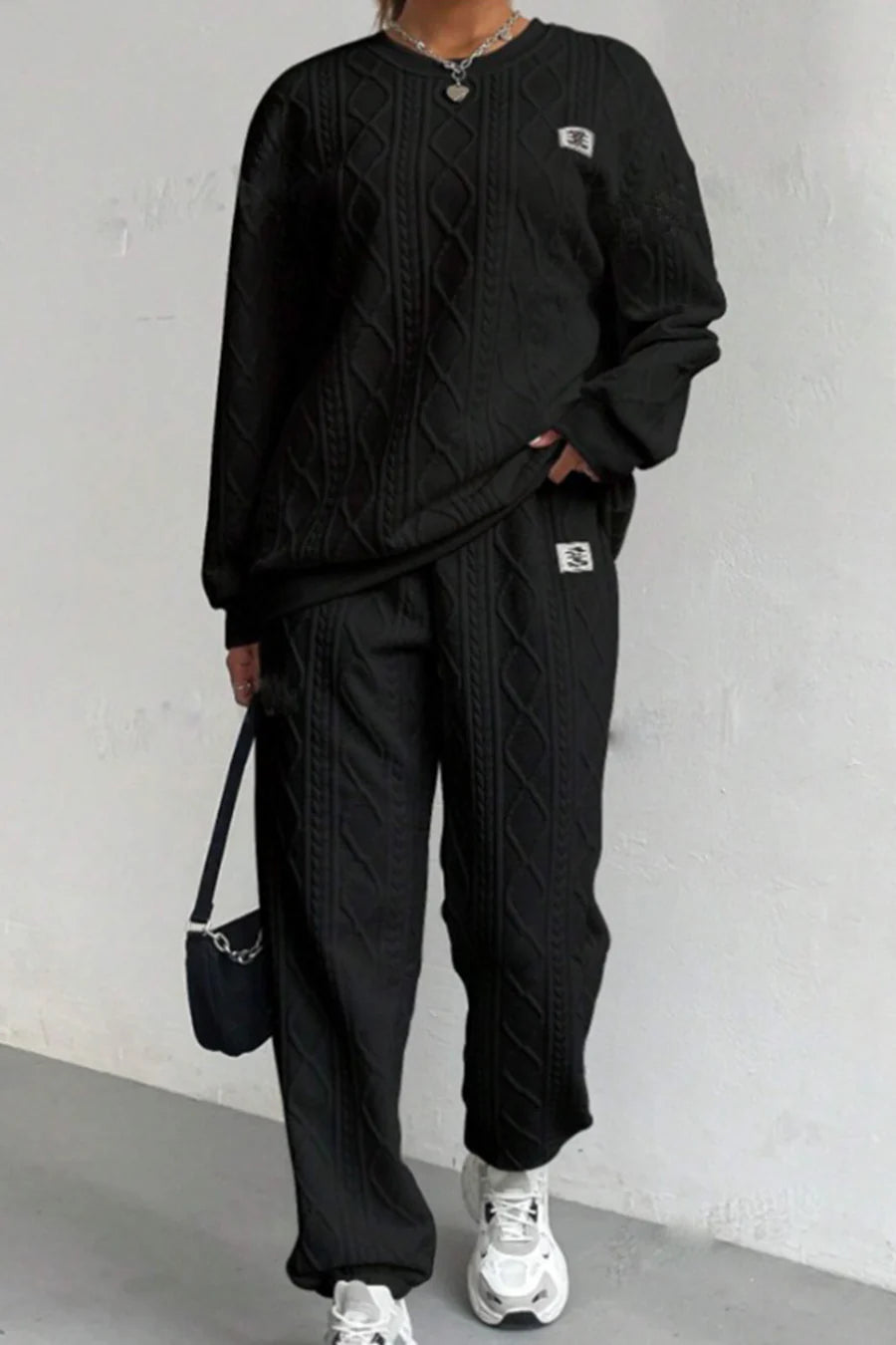 Cable Knit Crew Neck Outfit Sets