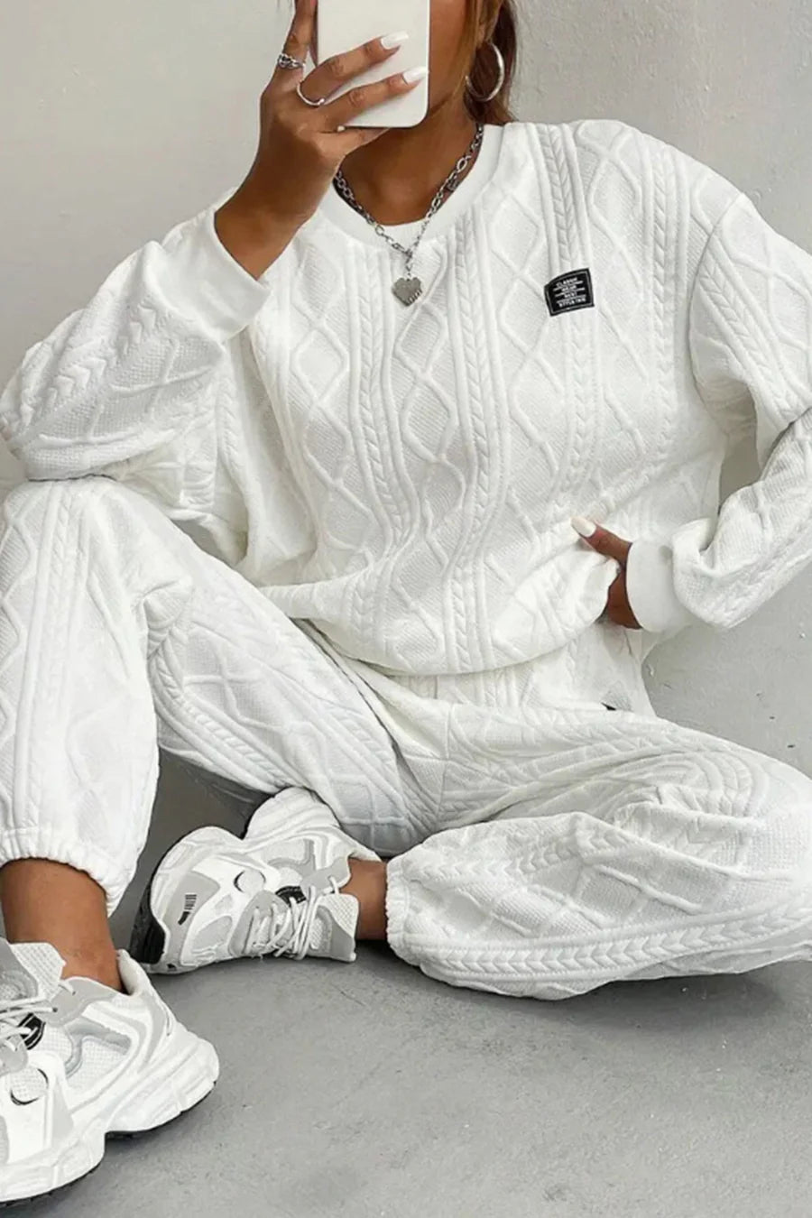 Cable Knit Crew Neck Outfit Sets