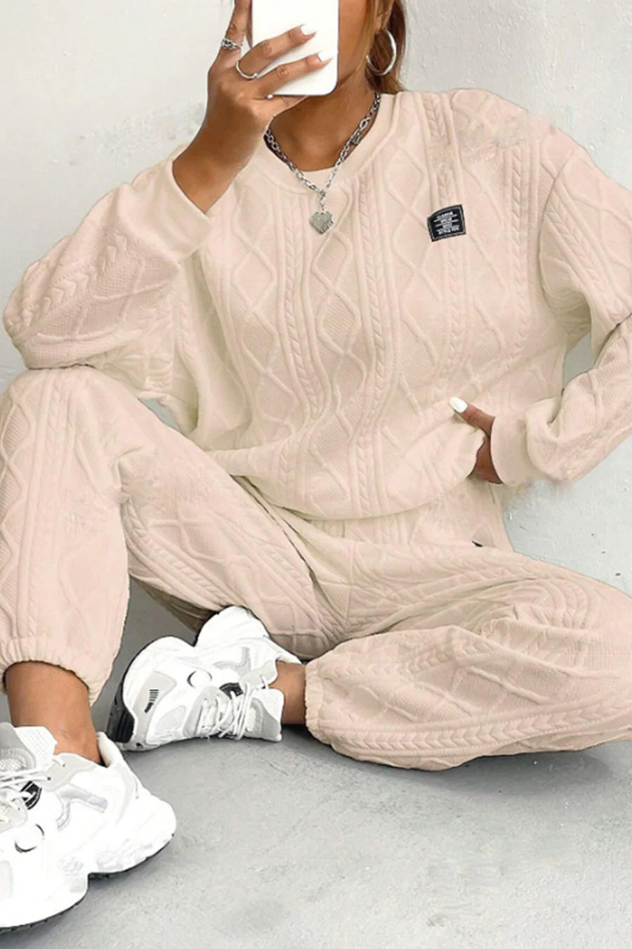 Cable Knit Crew Neck Outfit Sets