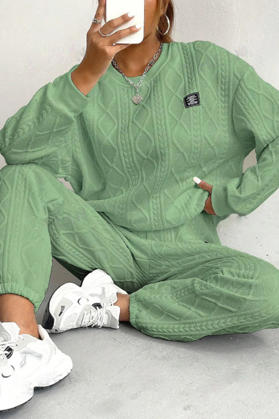 Cable Knit Crew Neck Outfit Sets