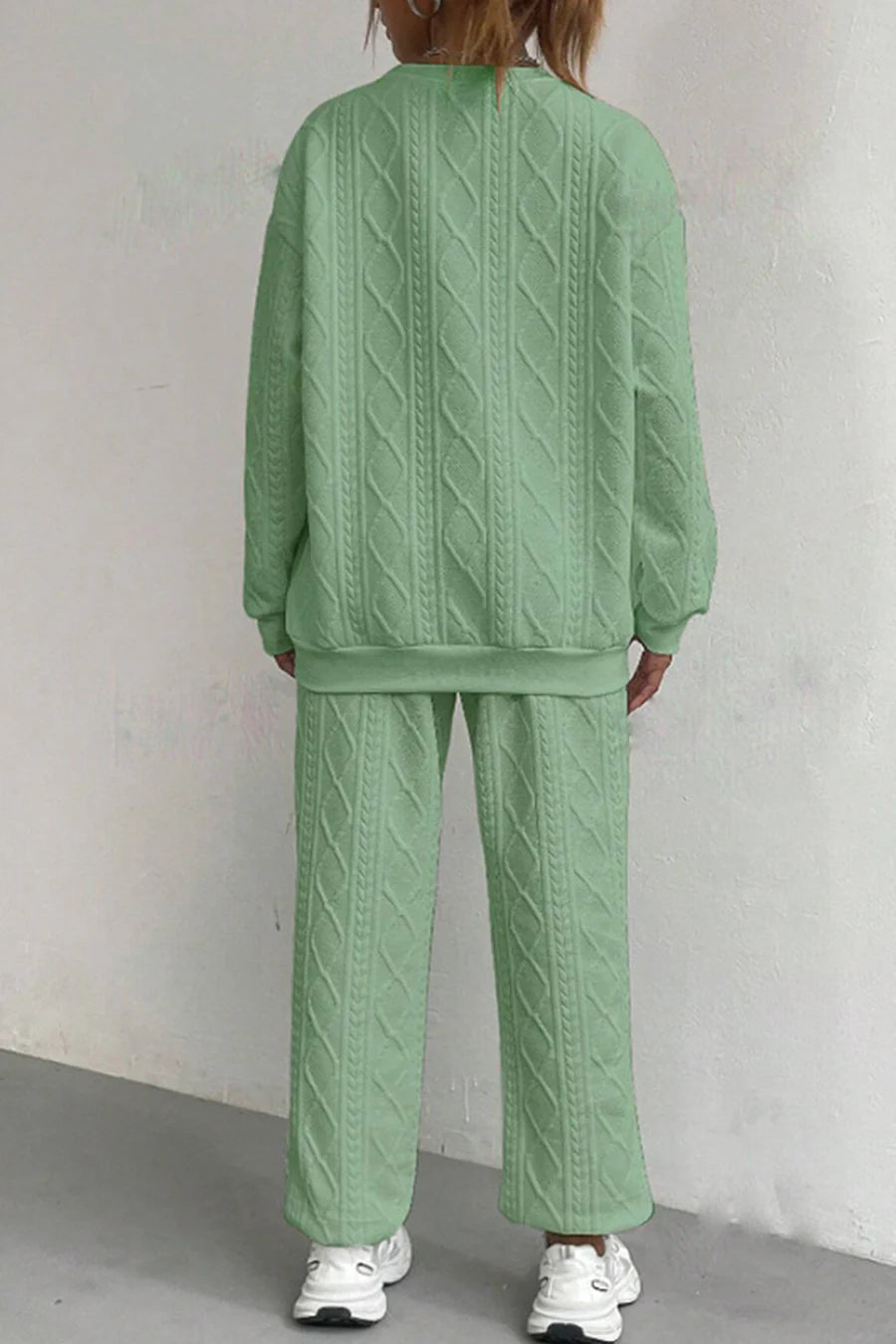 Cable Knit Crew Neck Outfit Sets