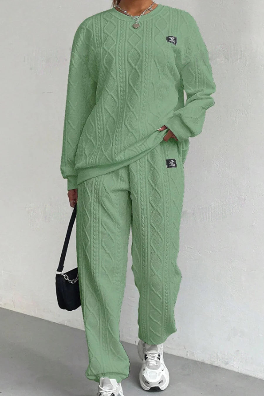 Cable Knit Crew Neck Outfit Sets