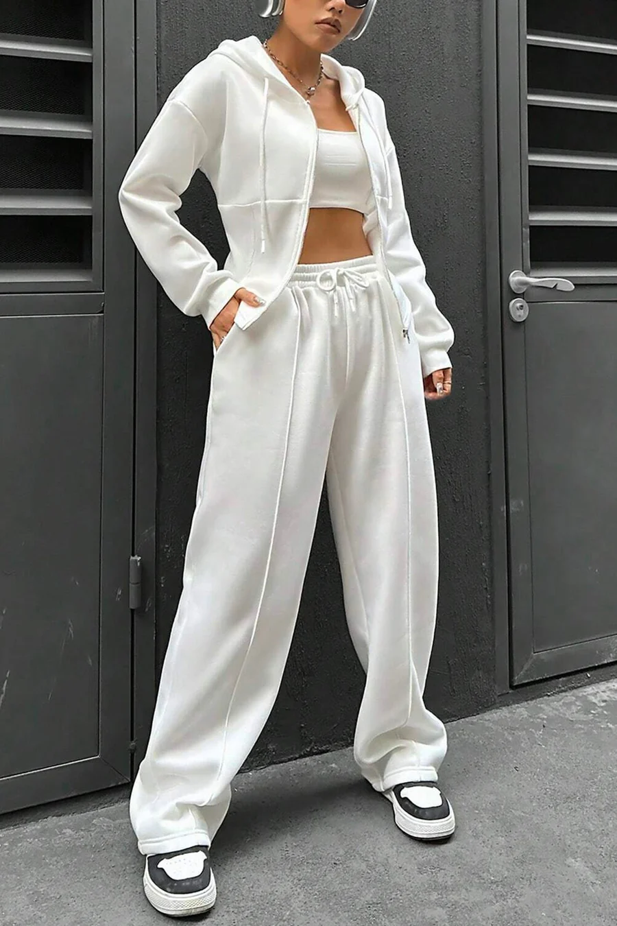 Solid Slim Fit Hoodie Pants Suits