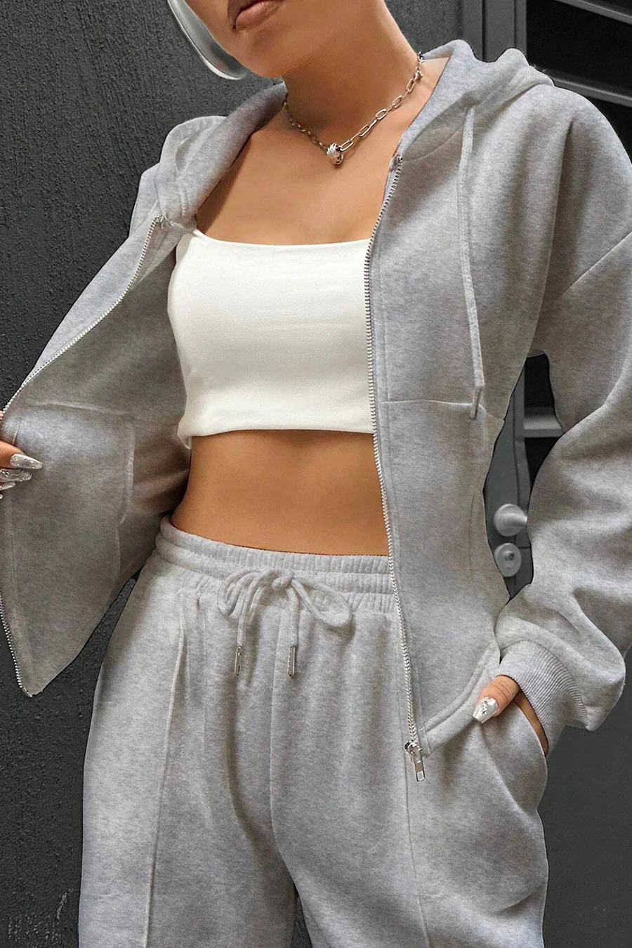 Solid Slim Fit Hoodie Pants Suits