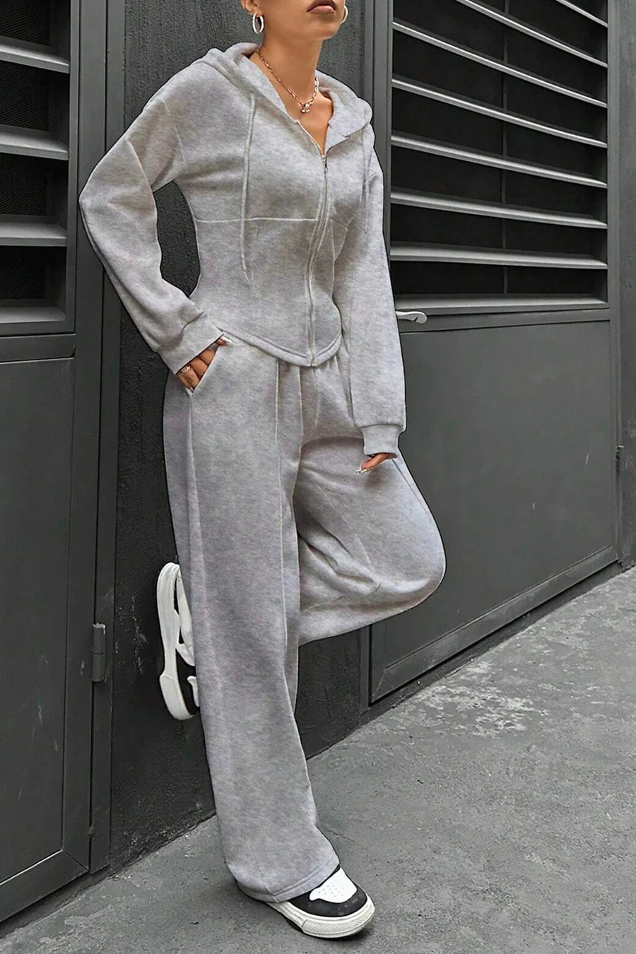 Solid Slim Fit Hoodie Pants Suits