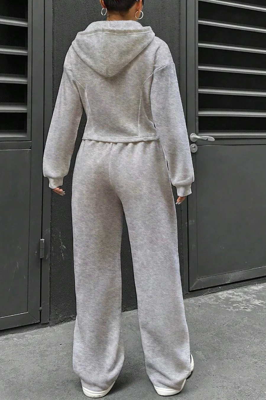 Solid Slim Fit Hoodie Pants Suits