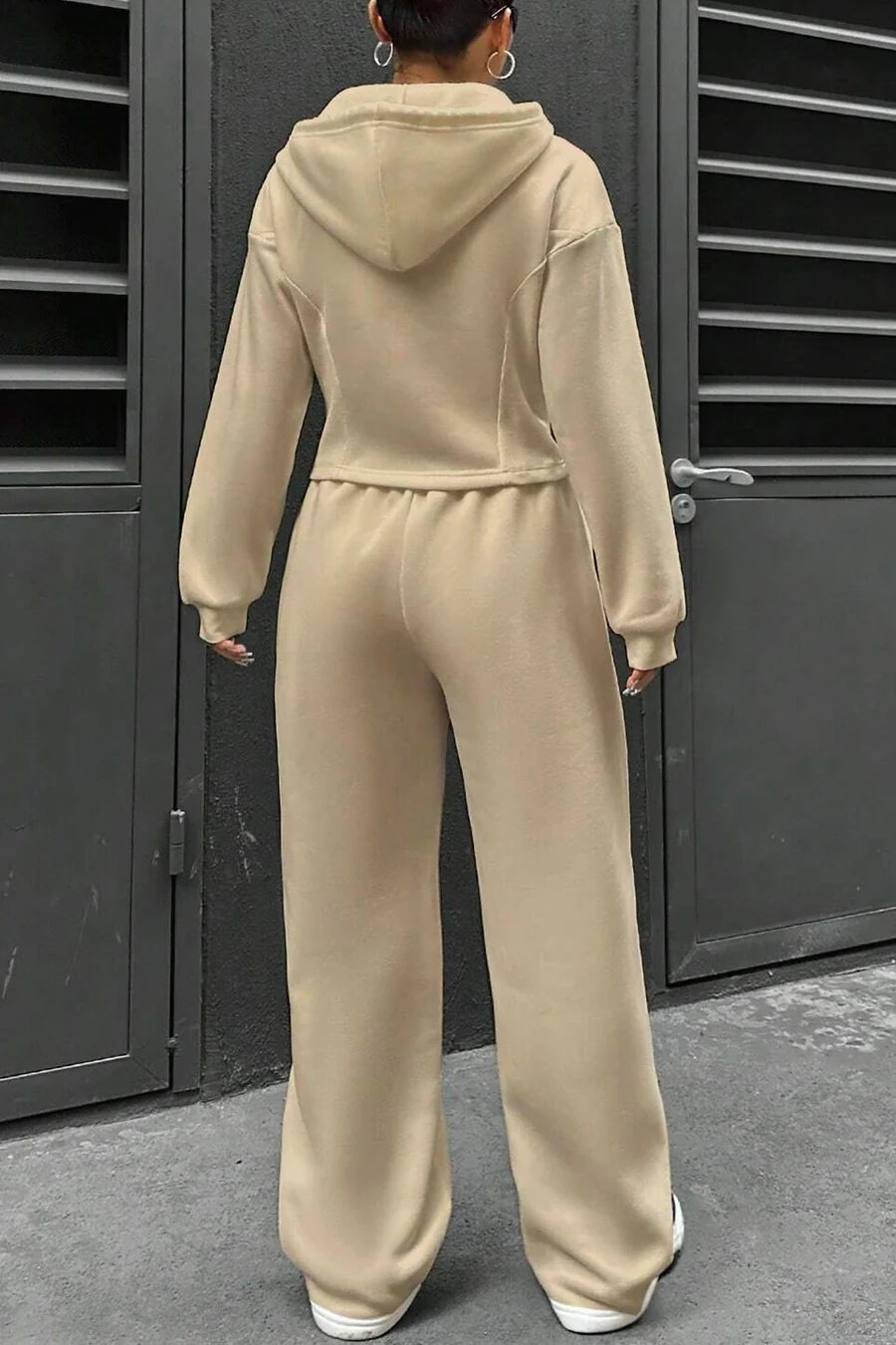 Solid Slim Fit Hoodie Pants Suits