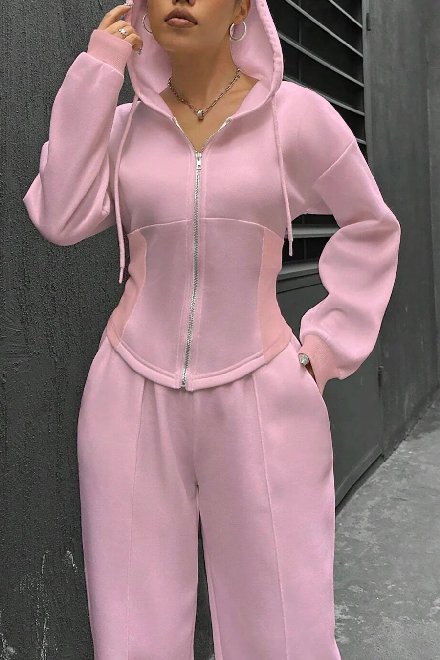 Solid Slim Fit Hoodie Pants Suits