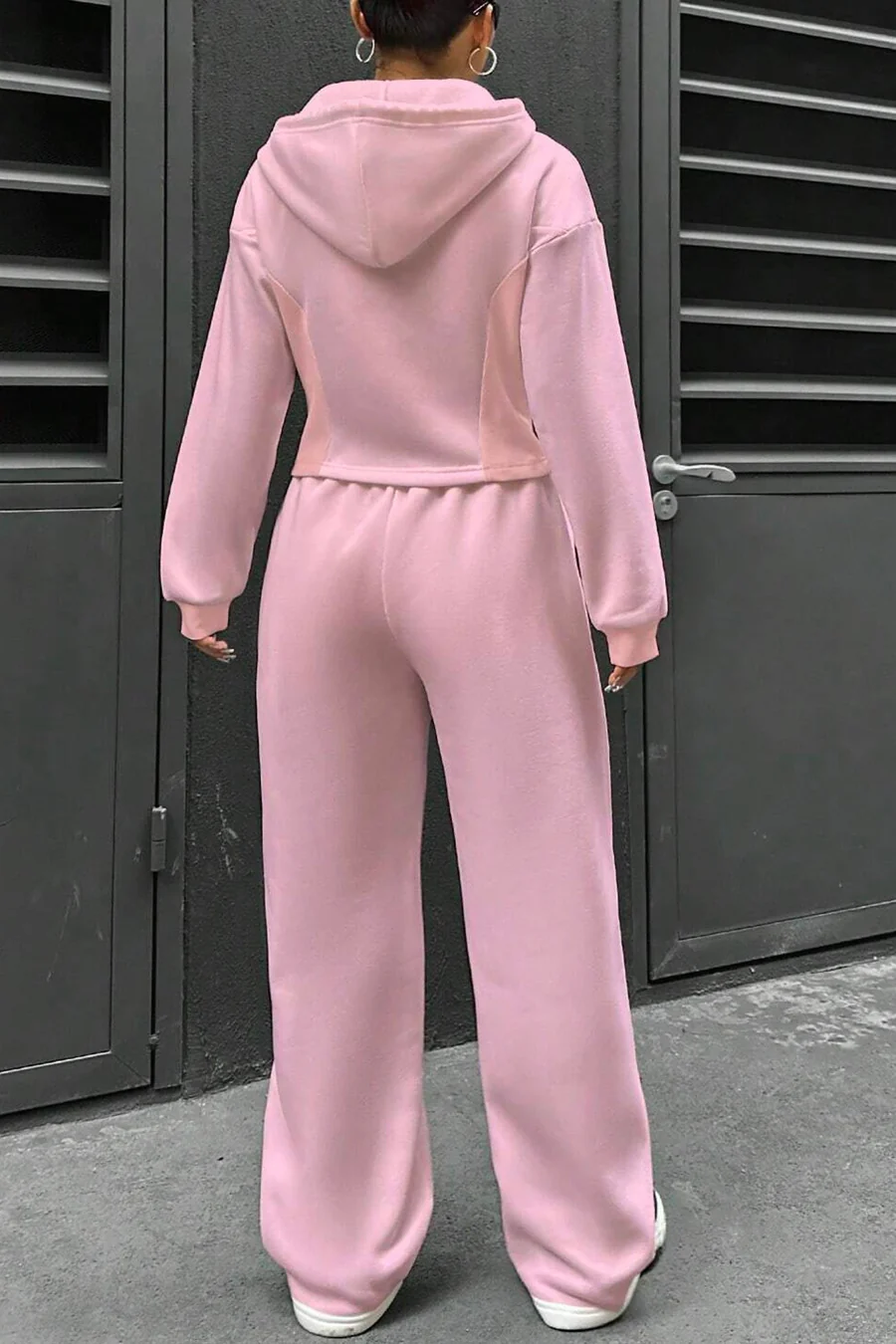 Solid Slim Fit Hoodie Pants Suits