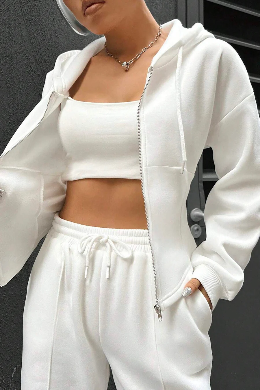 Solid Slim Fit Hoodie Pants Suits