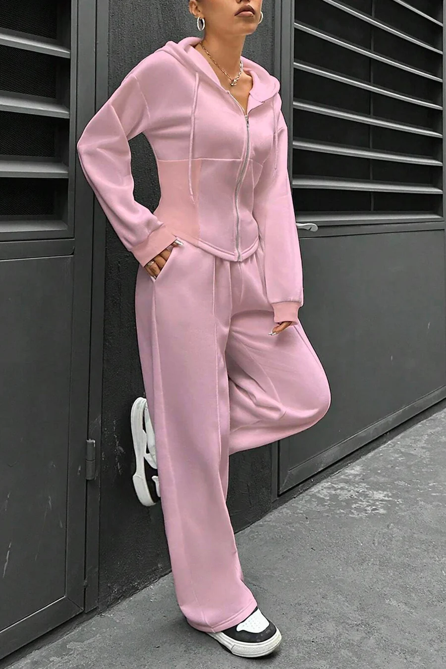 Solid Slim Fit Hoodie Pants Suits