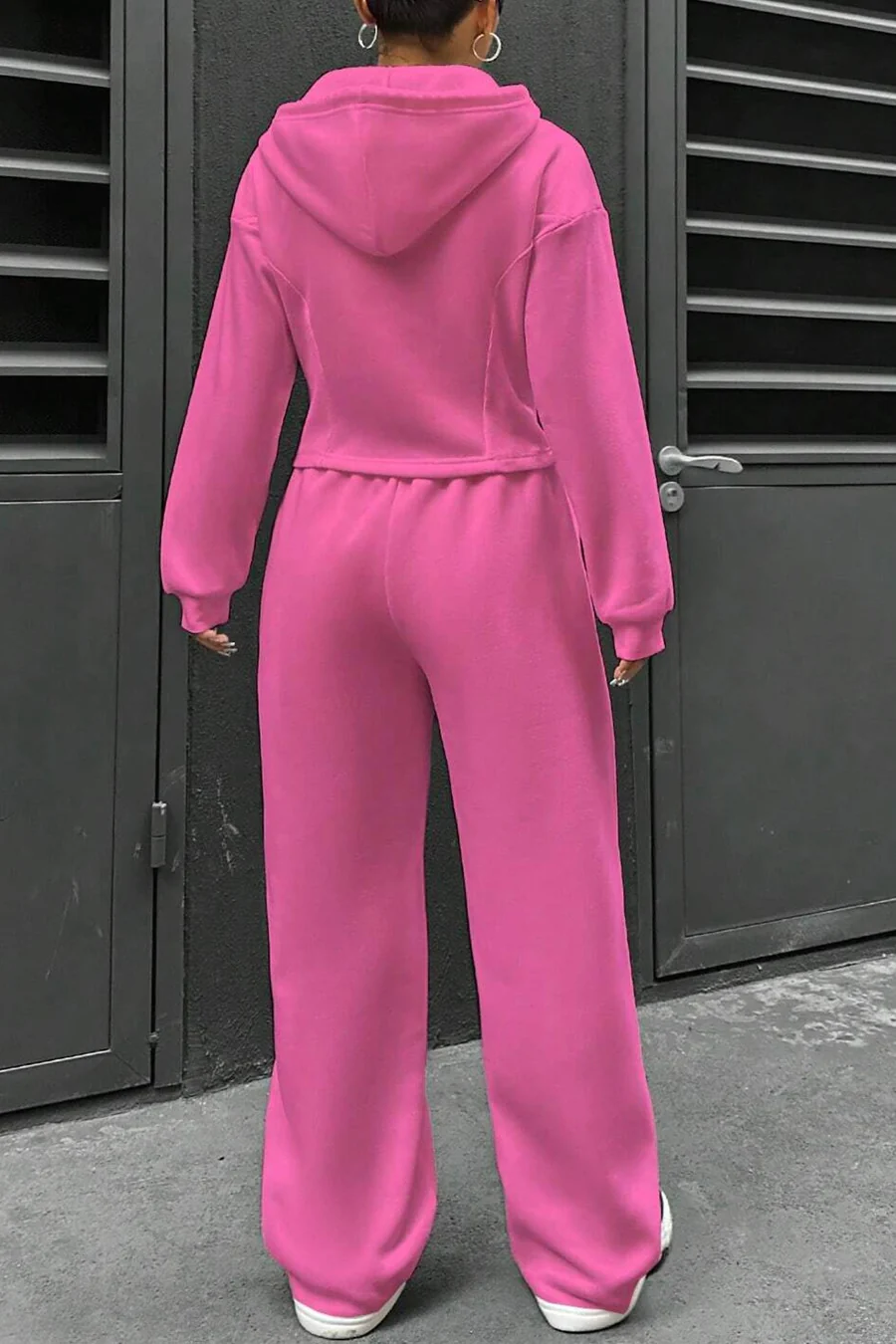 Solid Slim Fit Hoodie Pants Suits