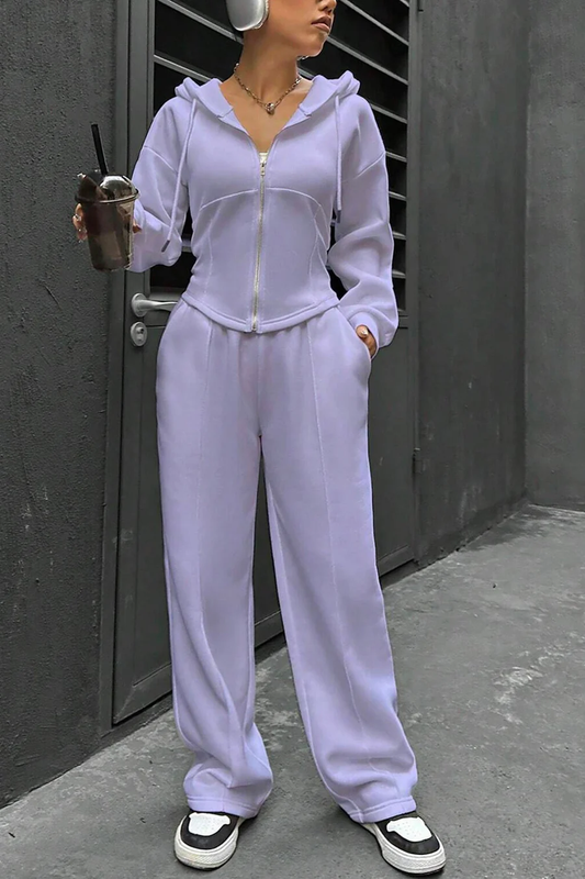 Solid Slim Fit Hoodie Pants Suits