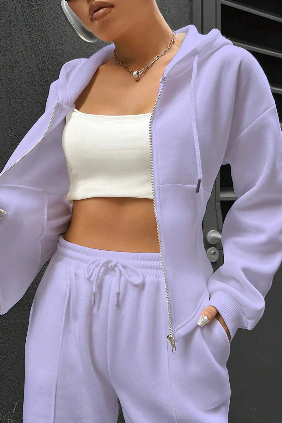 Solid Slim Fit Hoodie Pants Suits