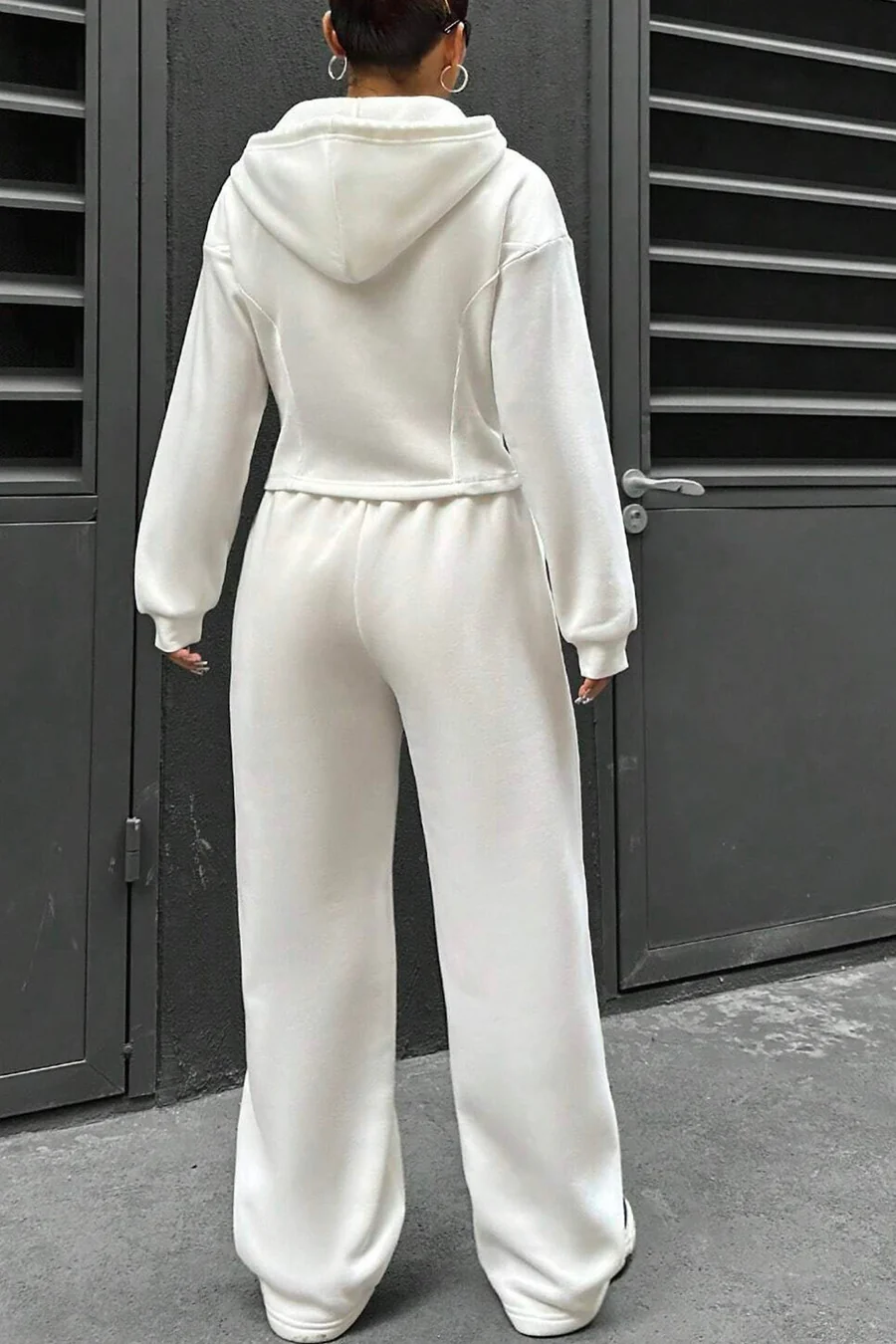 Solid Slim Fit Hoodie Pants Suits