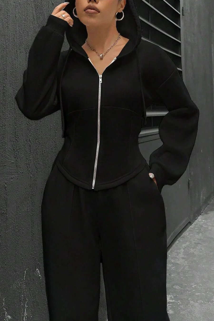 Solid Slim Fit Hoodie Pants Suits