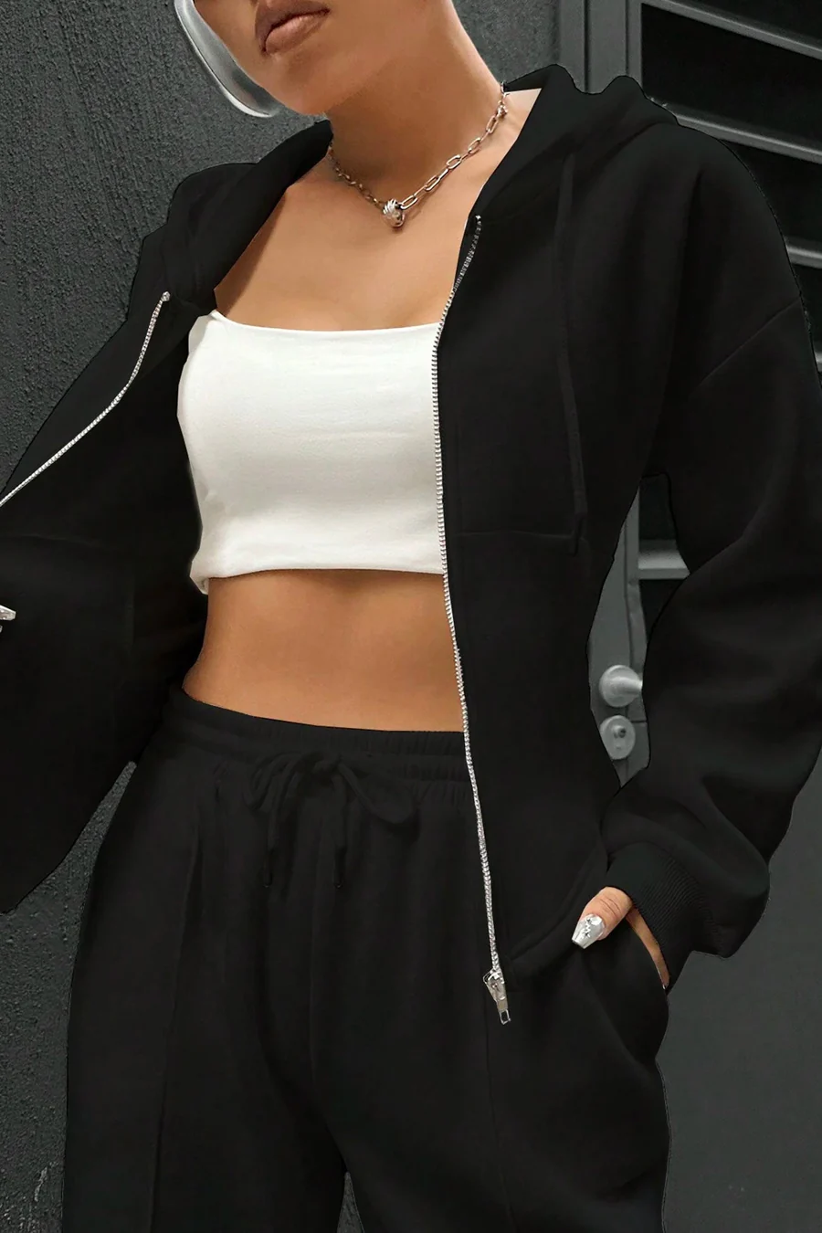 Solid Slim Fit Hoodie Pants Suits