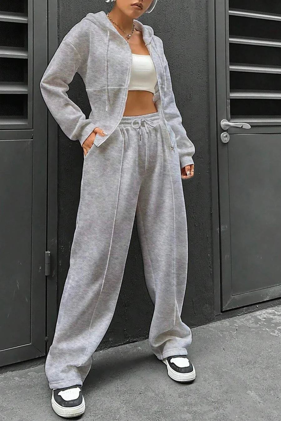 Solid Slim Fit Hoodie Pants Suits