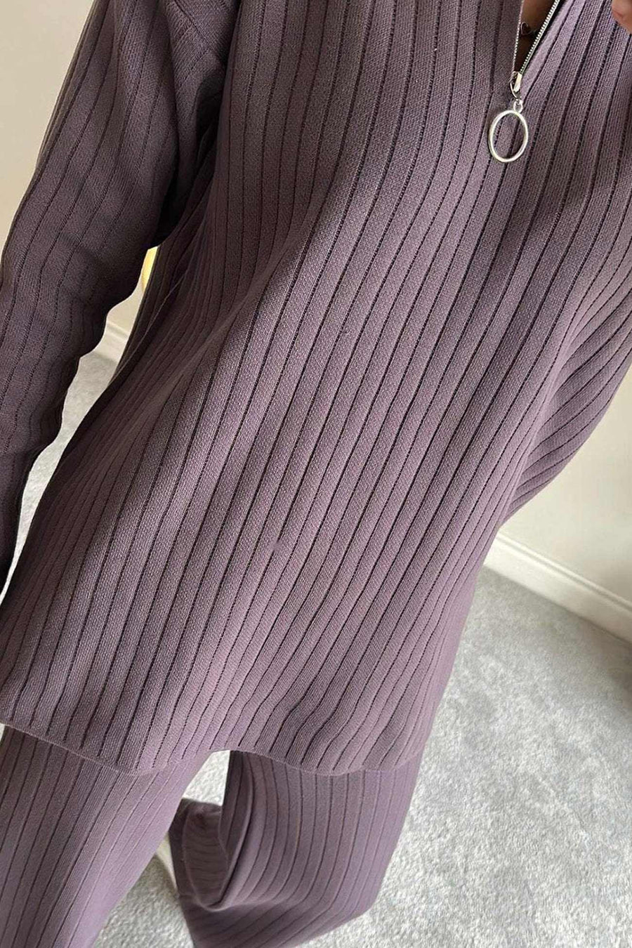 Kairoe Slit Ribbed Knit Two-piece Outfit Sets