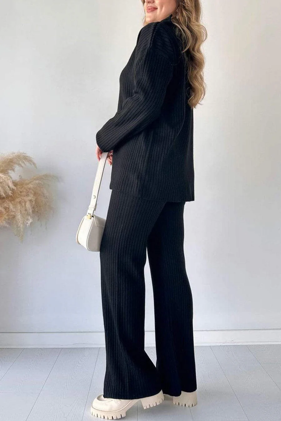 Kairoe Slit Ribbed Knit Two-piece Outfit Sets