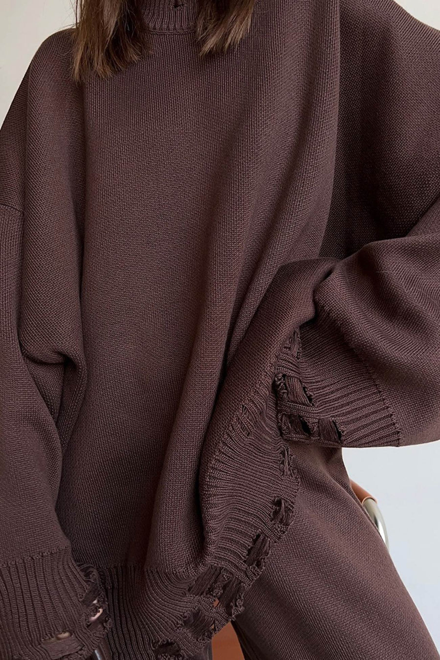 Raw Edge Crew Neck Sweater Sets