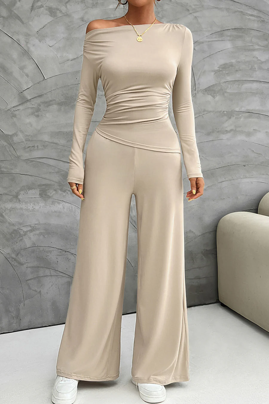 Drop Shoulder Tops Wide Leg Pants Sets
