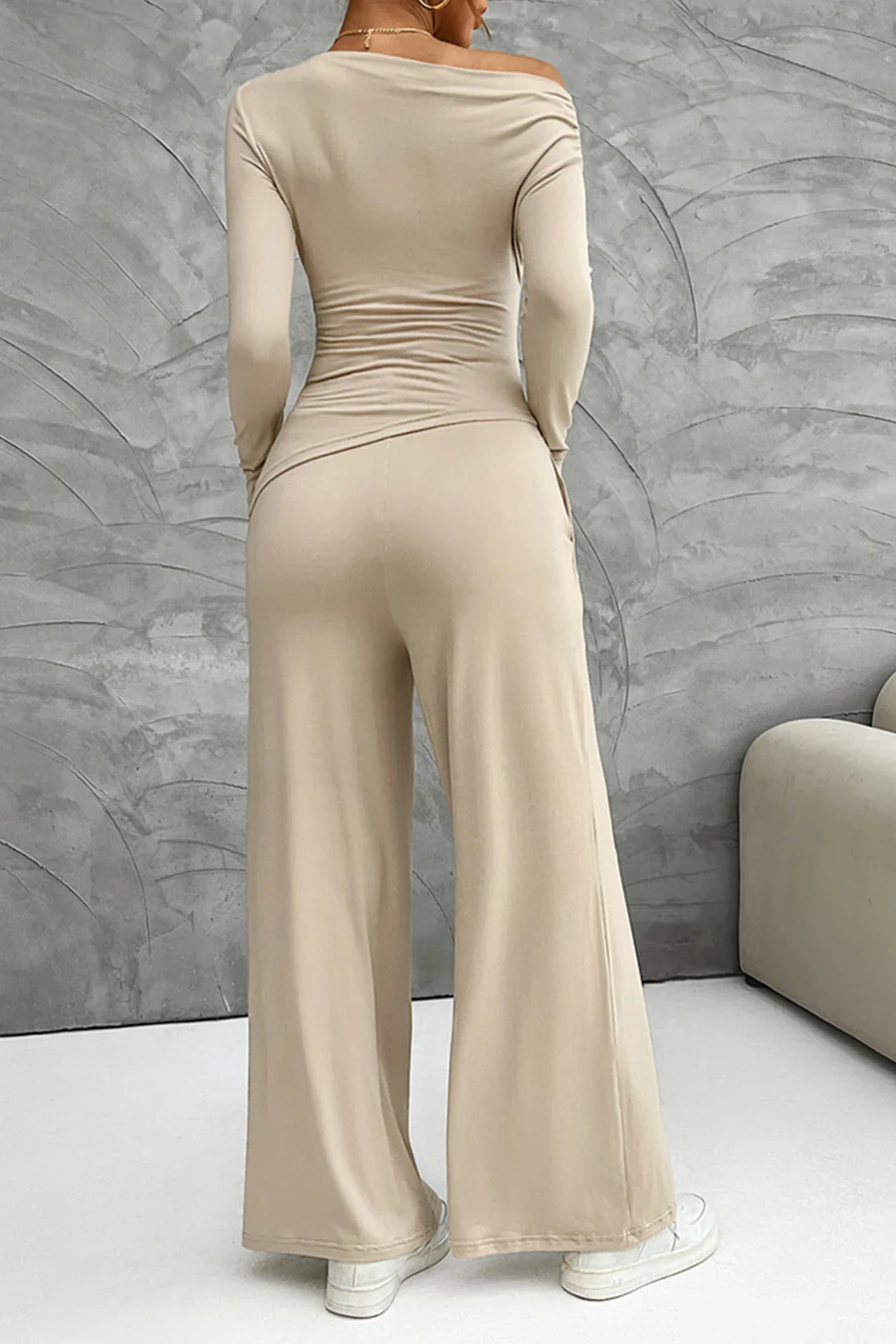 Drop Shoulder Tops Wide Leg Pants Sets