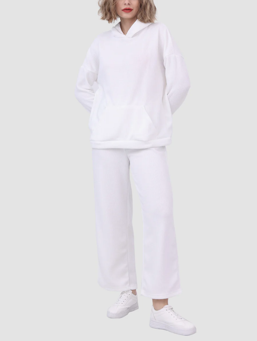 Two-piece Solid Color Hooded Sweater Sets