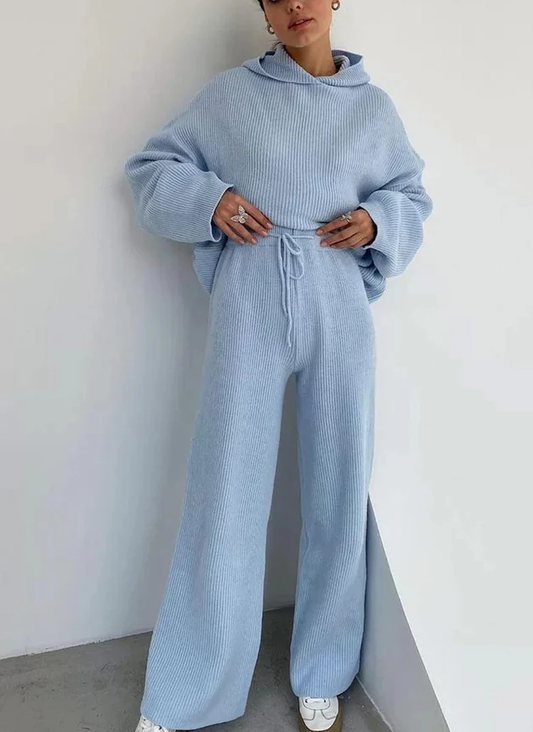 Two-piece Solid Color Hooded Sweater Sets