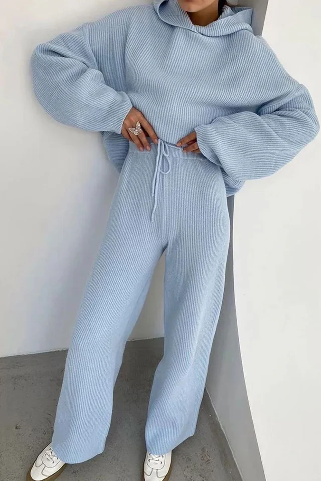 Two-piece Solid Color Hooded Sweater Sets